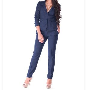 NWT Navy linen-blend blazer and trousers